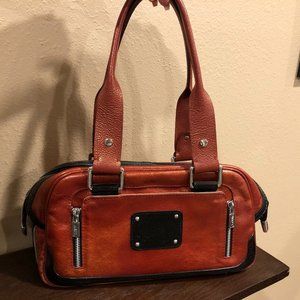 Metallic copper and black leather shoulder bag purse